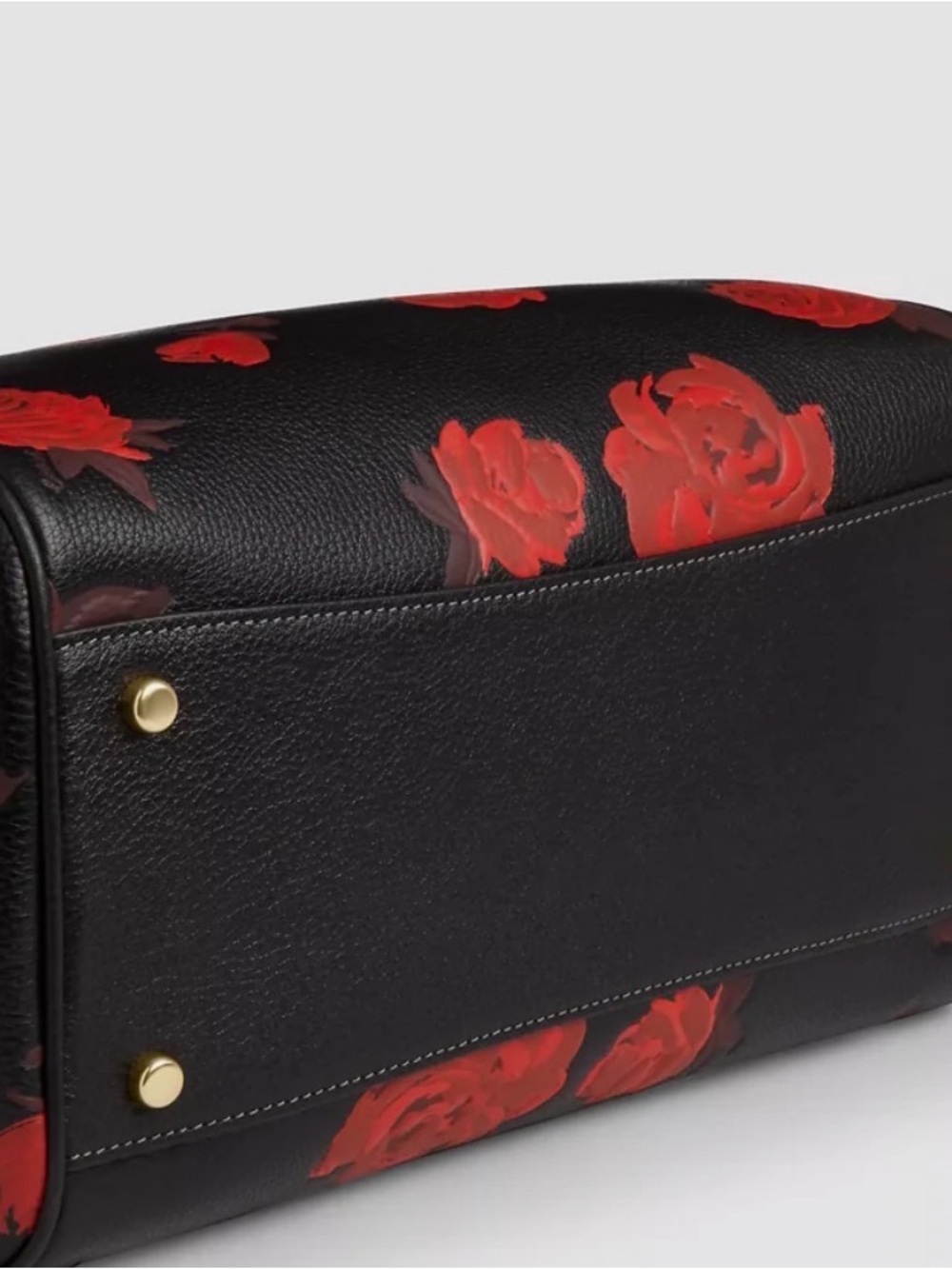 NWT Coach Large Black Leather Satchel with Red Roses - Picture 4 of 4